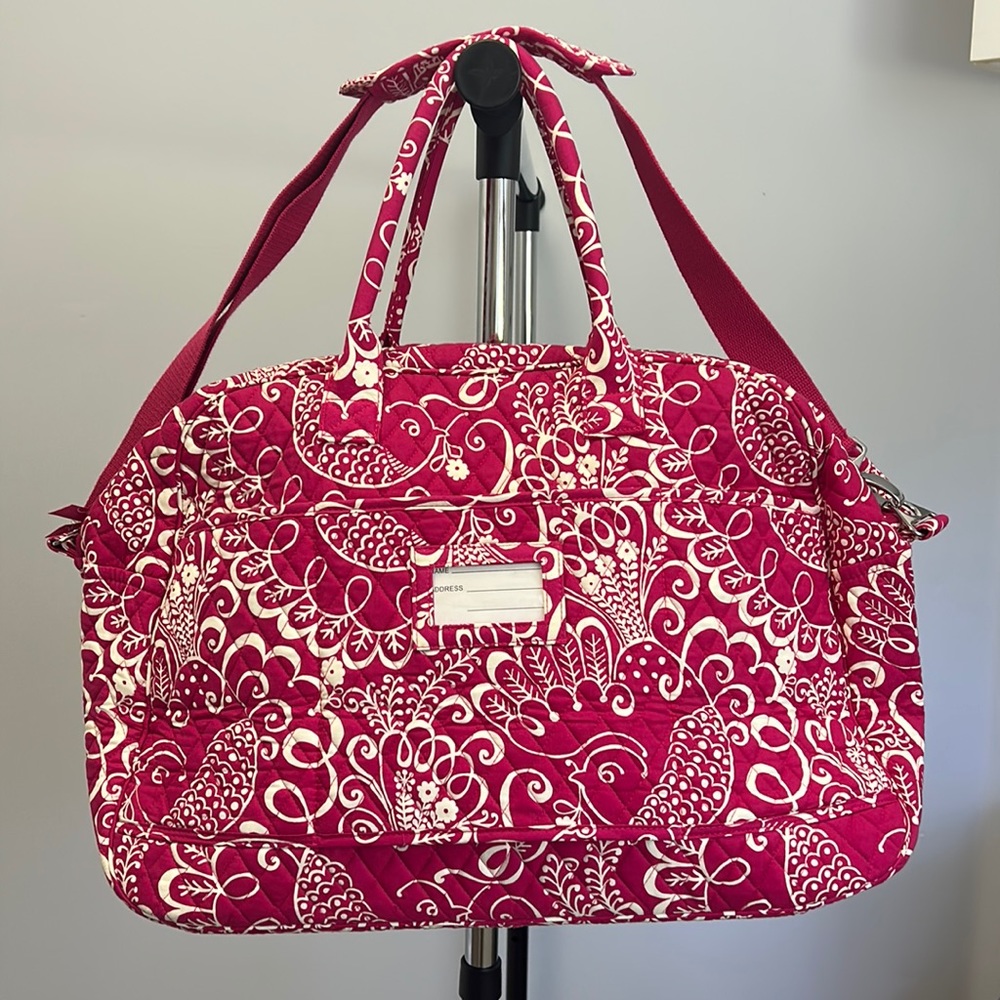 Vera Bradley Grand Weekender in Twirly Bird Pink